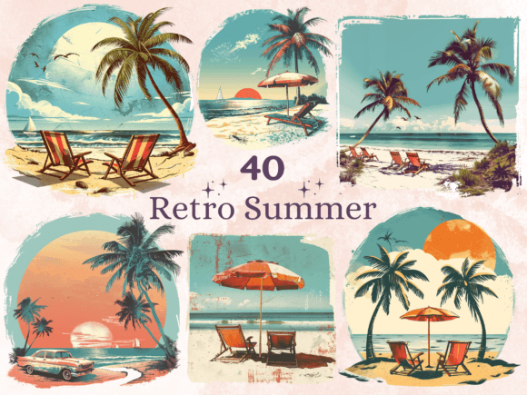 Retro Summer Sublimation Bundle Afbeelding Afdrukbare Illustraties Door giraffecreativestudio