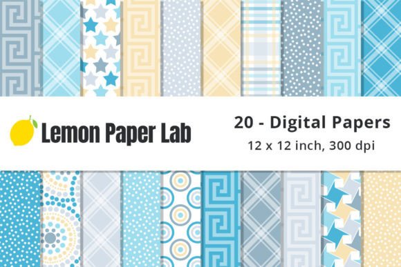Soft Blue, Yellow and Grey Backgrounds Gráfico Patrones de Papel Por Lemon Paper Lab