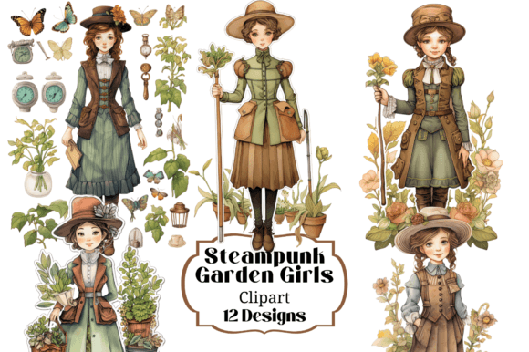 Steampunk Garden Girls Clip Art Graphic Illustrations By Laura Beth Love