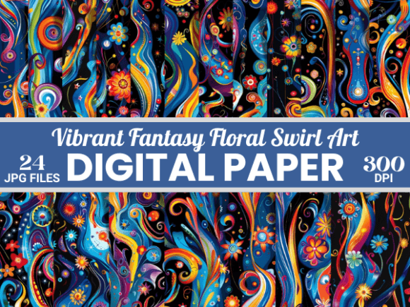 Vibrant Fantasy Floral Swirl Art Pattern Graphic Patterns By Creative River