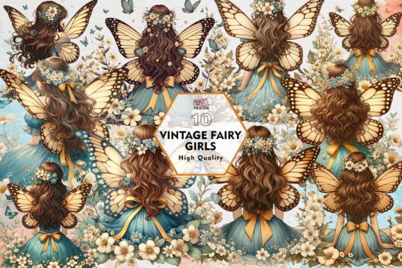 Vintage Fairy Girls Clipart PNG Graphics Graphic Illustrations By PIG.design