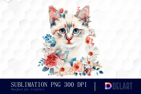 Watercolor Floral Cat PNG Clipart Bundle Grafik Druckbare Illustrationen Von DelArtCreation