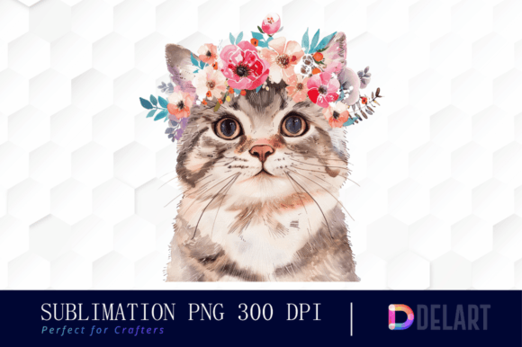 Watercolor Floral Cat PNG Clipart Bundle Grafik Druckbare Illustrationen Von DelArtCreation
