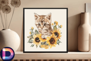Watercolor Kitten Sunflower PNG Clipart Gráfico Ilustraciones Imprimibles Por DelArtCreation 4