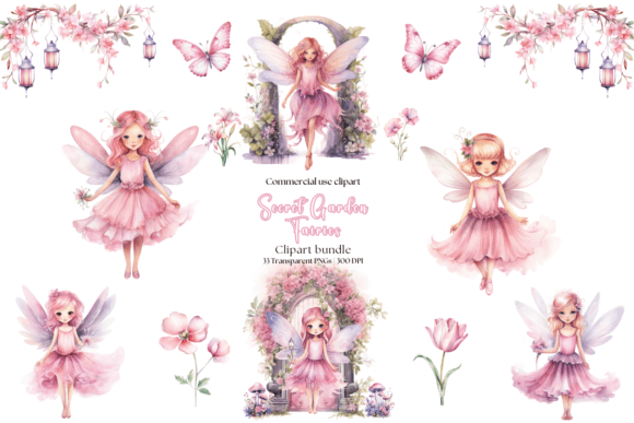 Watercolor Secret Fairy Garden Pink Graphic AI Illustrations By Clip Craft Emporium