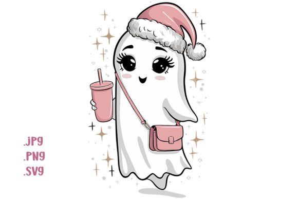 Ghost Lady in Pink Santa Hat Graphic AI Transparent PNGs By Joanna Redesiuk