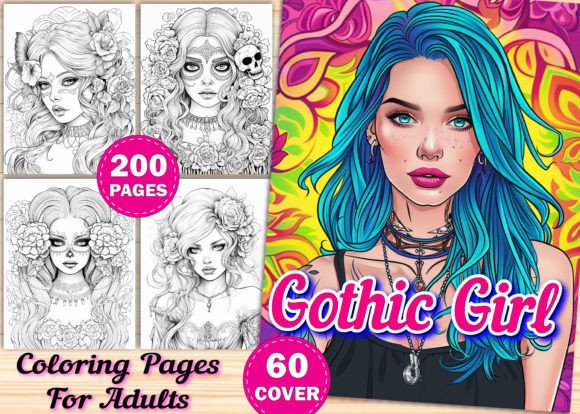 200 Gothic Girl Coloring Book Pages Graphic Coloring Pages & Books Adults By Design Shop