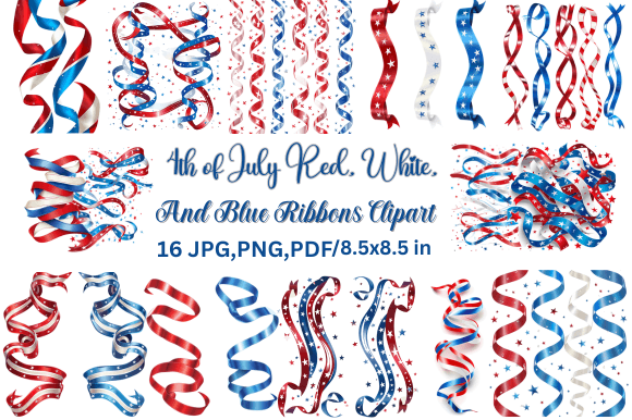 4th of July Red, White, and Blue Ribbons Graphic Illustrations By tshirtado