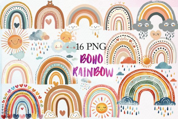 Boho Rainbow Sublimation Bundle Illustration Illustrations Imprimables Par DS.Art