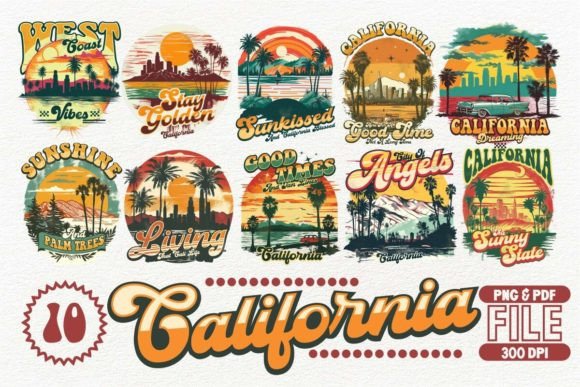 California T-shirt Design Bundle Illustration Designs de T-shirts Par Universtock
