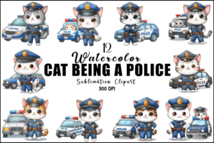 Cat Being a Police Sublimation Clipart Graphic Illustrations By Sinthia Telle 1