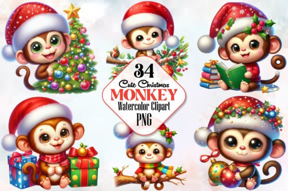 Cute Christmas Monkey Sublimation Bundle Graphic Illustrations By RobertsArt