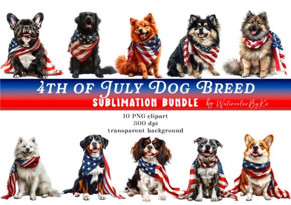Dog Breed American Flag Bundle Clipart Graphic Crafts By WatercolorByKr