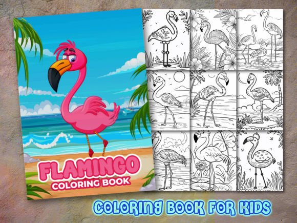Flamingo Coloring Page and Coloring Book Gráfico Páginas y libros para colorear Por KDP GURU