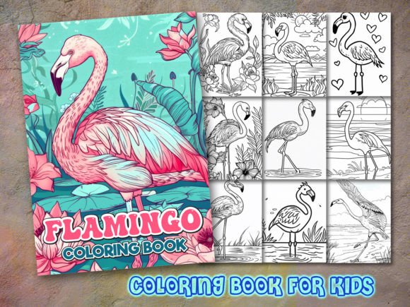 Flamingo Coloring Page and Coloring Book Gráfico Desenhos e livros para colorir Por KDP GURU