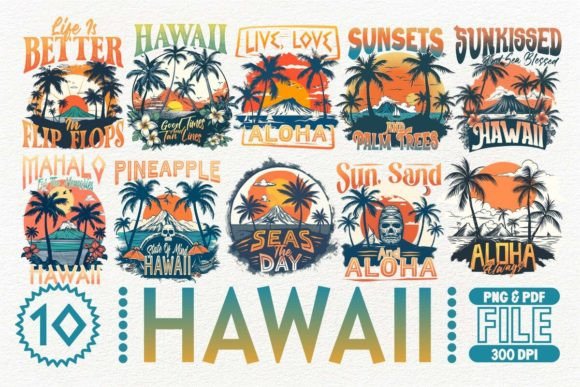 Hawaii T-shirt Design Bundle Gráfico Diseños de Camisetas Por Universtock