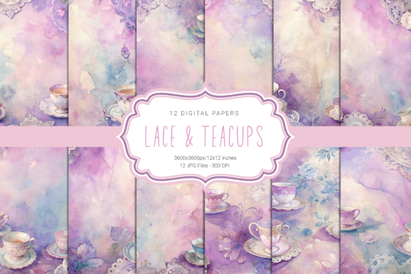 Lace and Teacups Grafik Hintegründe Von curvedesign