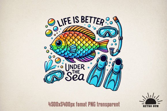 Life is Better Under the Sea, Summer Sublimation PNG Grafica Design di T-shirt Di Retro Sun