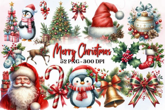 Merry Christmas Sublimation Clipart Graphic Illustrations By RevolutionCraft