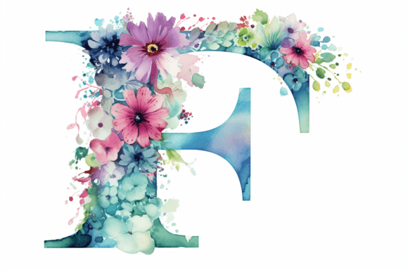 Watercolor Letter F. Spring Watercolor Graphic Illustrations By saydurf