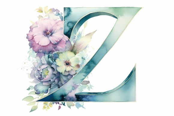 Watercolor Letter Z. Spring Watercolor Graphic Illustrations By saydurf