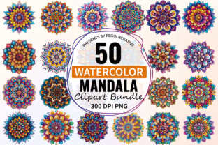 Watercolor Mandala Clipart Png Bundle Gráfico Ilustraciones Imprimibles Por Regulrcrative 1