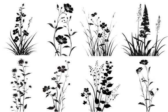 Silhouette Wildflower Graphic AI Transparent PNGs By sayedhasansaif04