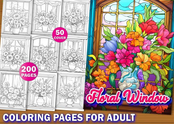 200 Floral Window Coloring Pages Grafika Kolorowanki i książki dla dorosłych Przez KDP PRO DESIGN