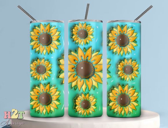 3D Inflated Sunflowers 20oz Png Gráfico Tumbler Wraps Por H2T.Design