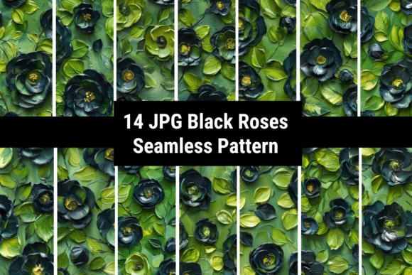 Black Green Roses Seamless Pattern Gráfico Padrões de IA Por LvnaArtistry