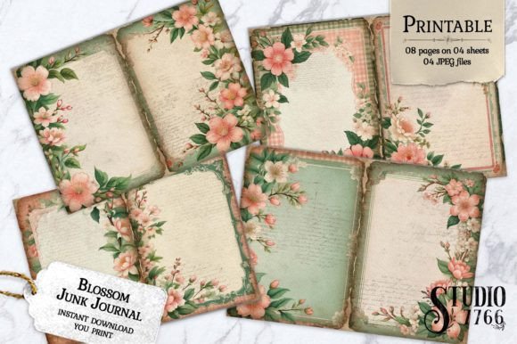 Blossom Junk Journal Pages Graphic Print Templates By Studio 7766