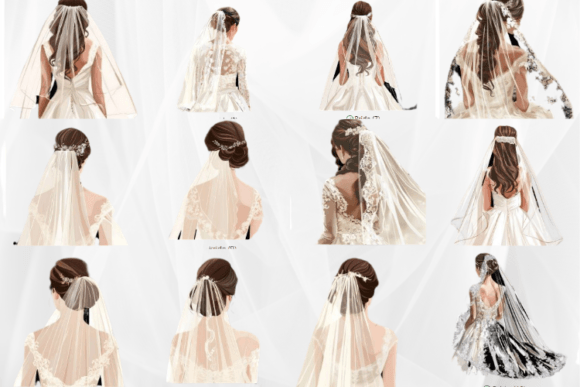 Bride Wearing a Veil Clipart Bundle Graphic AI Transparent PNGs By swiftyslice