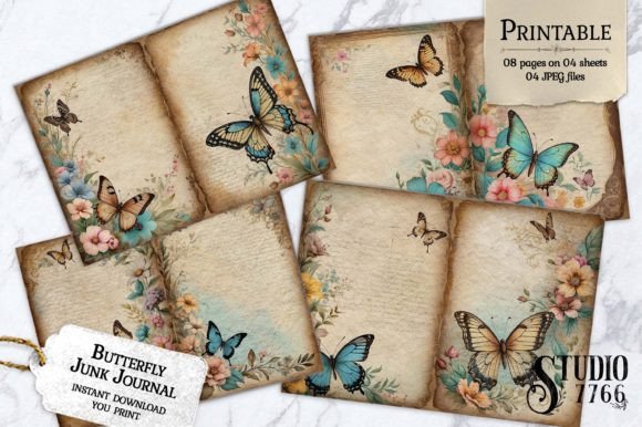 Butterfly Junk Journal Pages Graphic Print Templates By Studio 7766