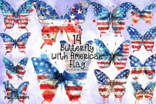 Butterfly with American Flag Clipart PNG Gráfico Ilustrações para Impressão Por LQ Design 1