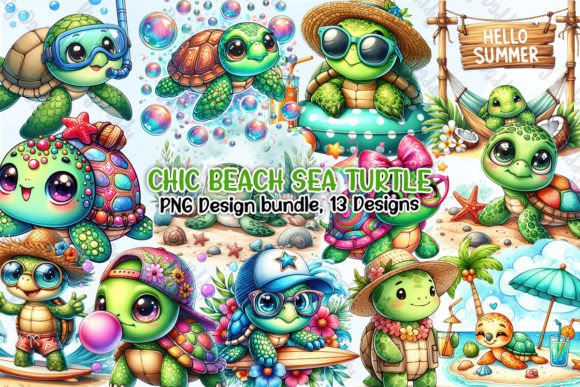 Chic Beach Sea Turtle Clipart PNG Grafica Illustrazioni Stampabili Di Big Daddy