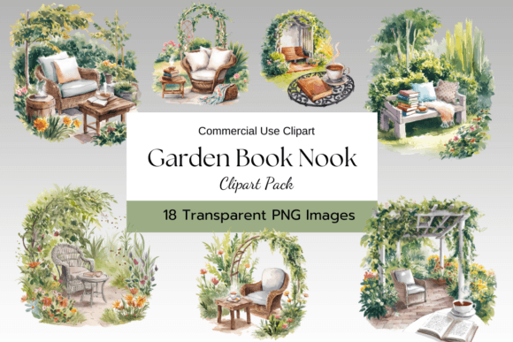 Cozy Garden Reading Nook Clipart Pack Gráfico Ilustrações para Impressão Por Dreamwings Creations