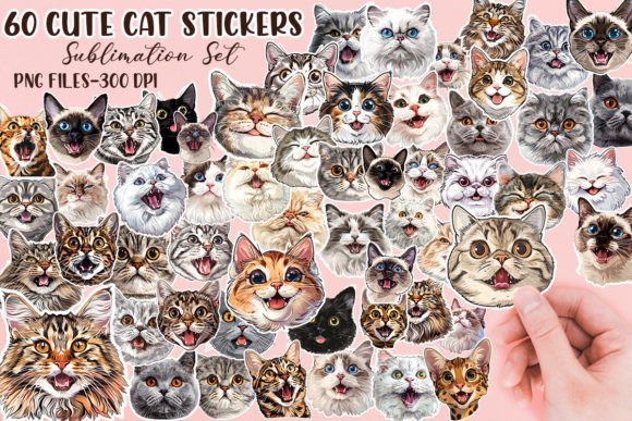 Cute Cat Stickers Set Gráfico Plantillas de Impresión Por Soir.art