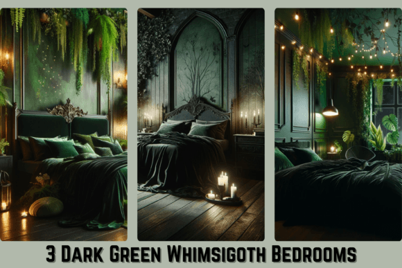 Dark Green Whimsigoth Bedroom Retreats Graphic AI Graphics By Pamela Arsena
