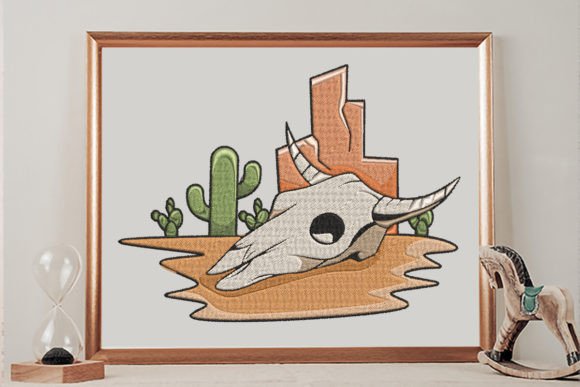 Desert and Cow Skull Nordamerika Stickereidesign Von wick john