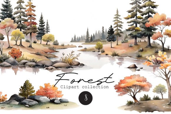 Forest Watercolor Clipart Set Grafica Illustrazioni Stampabili Di Design shop