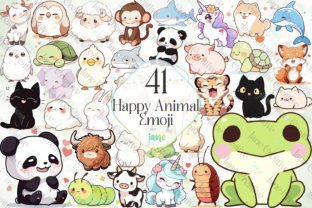 Happy Animal Emoji Sublimation Bundle Graphic Illustrations By JaneCreative 1