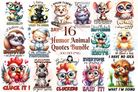 Humor Animal Quotes Sublimation Bundle Gráfico Ilustraciones Imprimibles Por Cat Lady