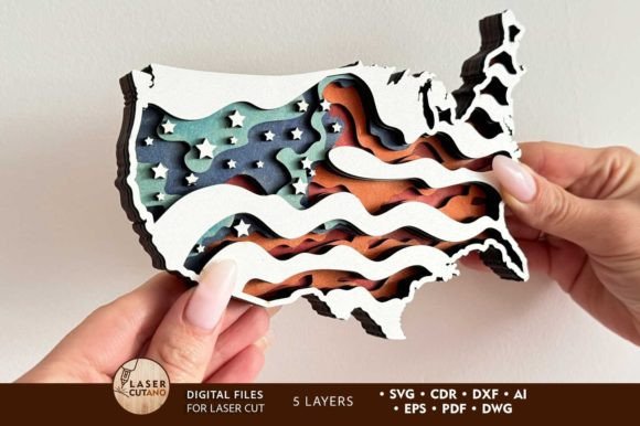 Independence Day Laser Cut File USA Flag Grafik 3D SVG Von LaserCutano