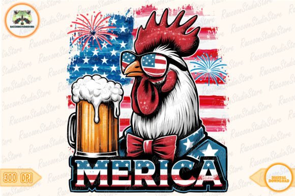 Merica 4th July Chicken Beer Png Illustration Artisanat Par RaccoonStudioStore