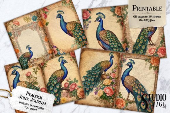 Peacock Junk Journal Pages Graphic Print Templates By Studio 7766