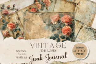 Pink Roses Junk Journal Pages Gráfico Fondos Por KDPTemplate Studio 1