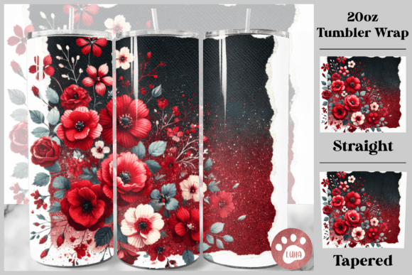 Red Flower Tumbler Wrap PNG Graphic Crafts By Luna Art Design