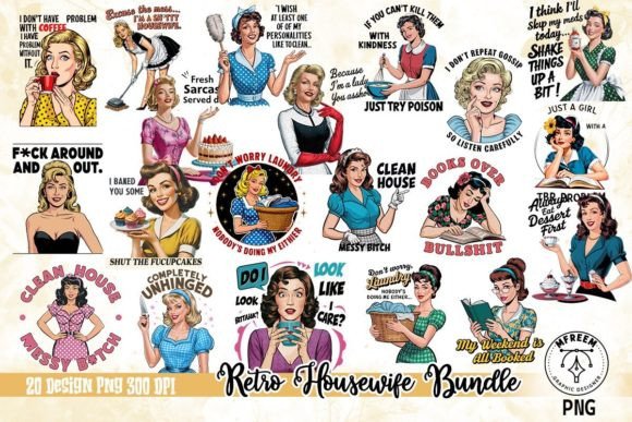 Retro Housewife Clipart PNG Bundle Bundle By mfreem
