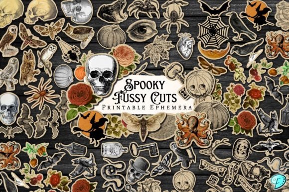 Spooky Fussy Cuts Printable Ephemera Graphic Objects By Emily Designs