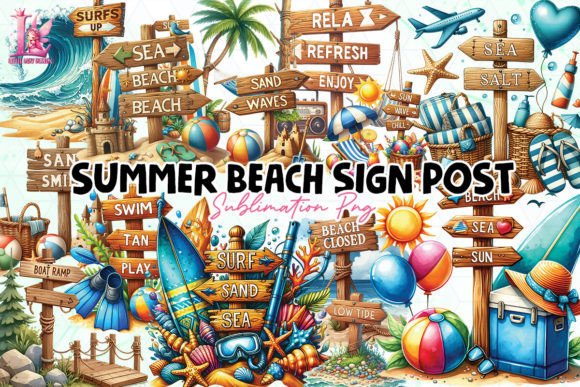 Summer Beach Sign Post Clipart PNG Graphic Illustrations By Little Lady Design
